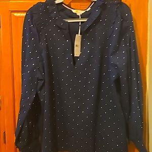 Boden Top V-Neck Navy Blue with Golden Poco Dots. Fancy/ Casual. New with a Tag.